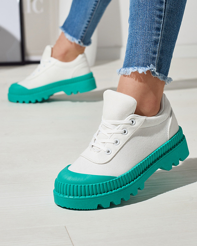 Women's sneakers in white with a green sole Comp - Footwear