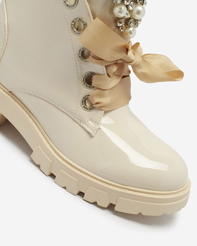 Women's patent leather bagger boots in beige Oselfo- Footwear