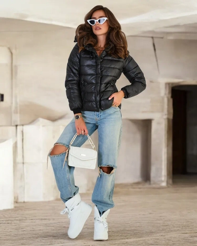 Royalfashion Black women's quilted jacket with hood
