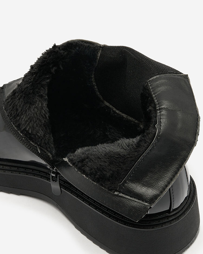 Royalfashion Черные женские сапоги на плоском каблуке с цирконами Winuma