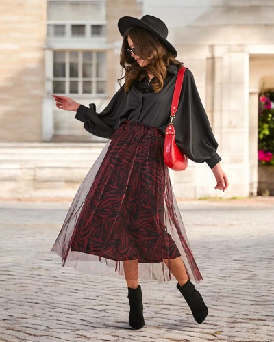 Royalfashion Rakstainas sieviešu vidējas garuma svārki ar tulles piekariņiem