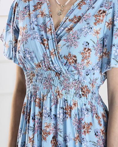 Zila sieviešu gara kleita ar ziedu rotājumiem - Apģērbs