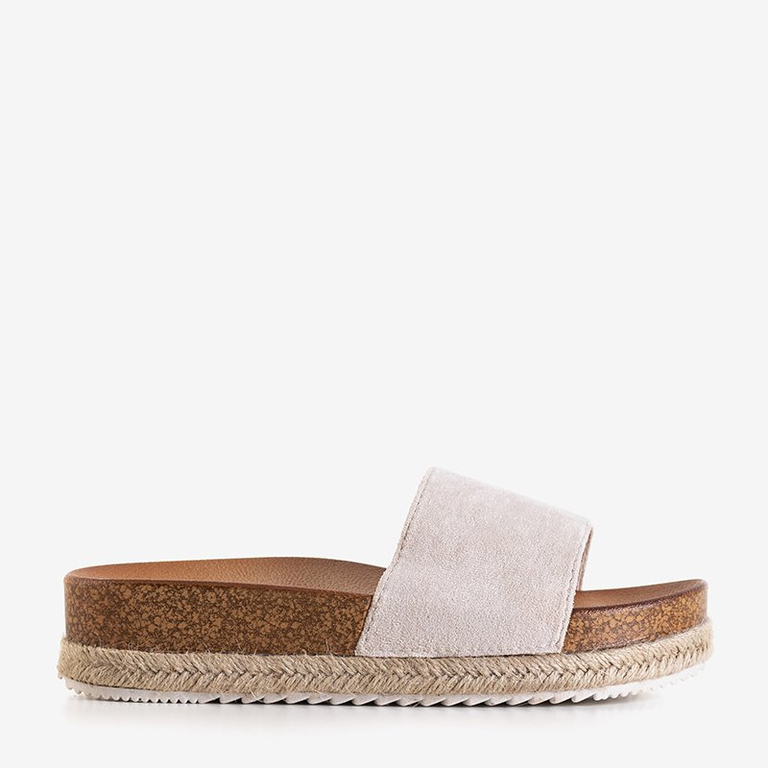Beige women's slippers on the Kosala platform - Footwear