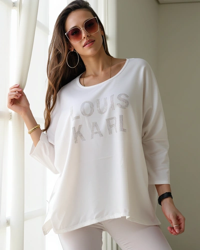 Royalfashion Sieviešu viskozes blūze ar rhinestone izrakstiem