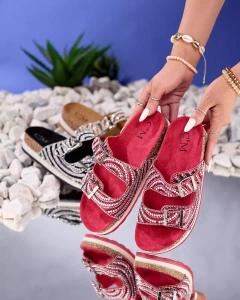 Sieviešu čības ar kubiskā cirkonija oksiju sarkanā Lalud-Shoes