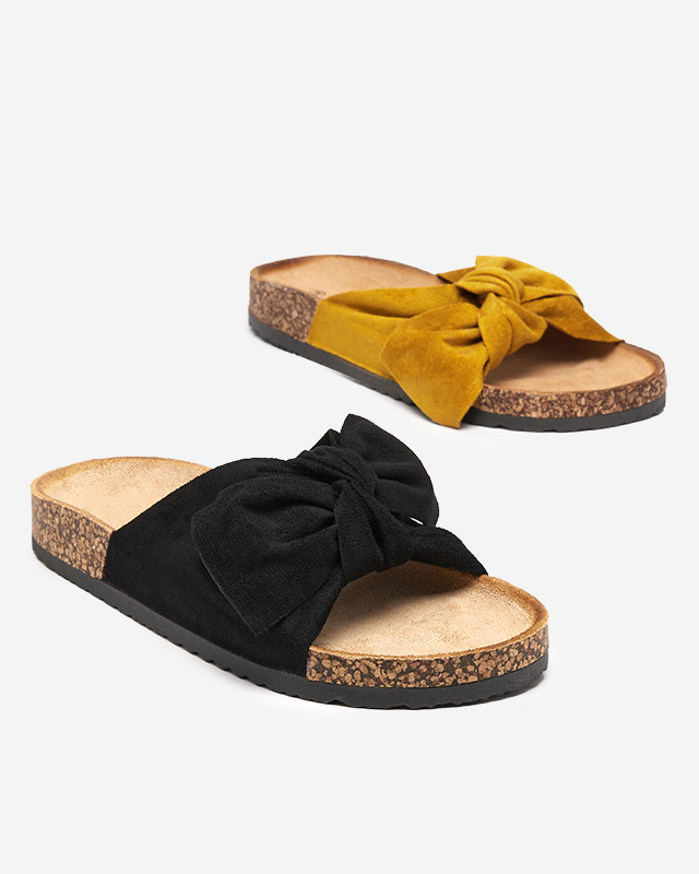 Royalfashion Mustard women's eco-suede flip-flops with bow Maqelia