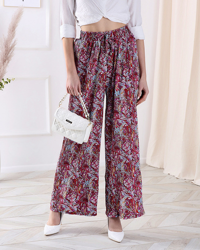 Sieviešu rakstainas platās bikses sarkanā krāsā - Apģērbs