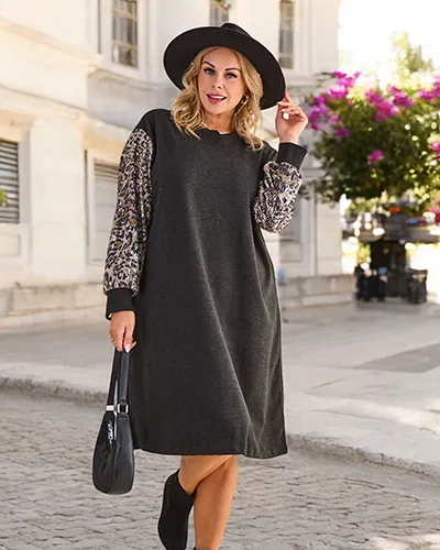 Royalfashion Sieviešu auduma kleita ar dekoratīviem piedurknēm PLUS SIZE