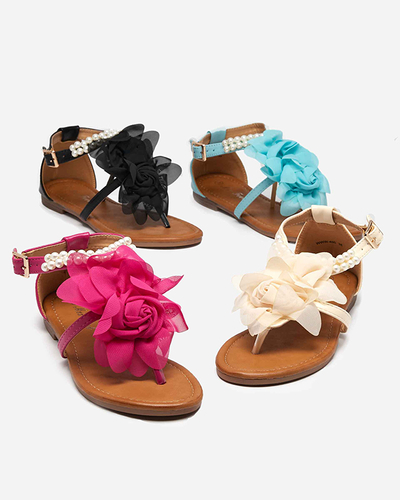 OUTLET Black women's sandals with pearls and fabric flower Amerile - Footwear