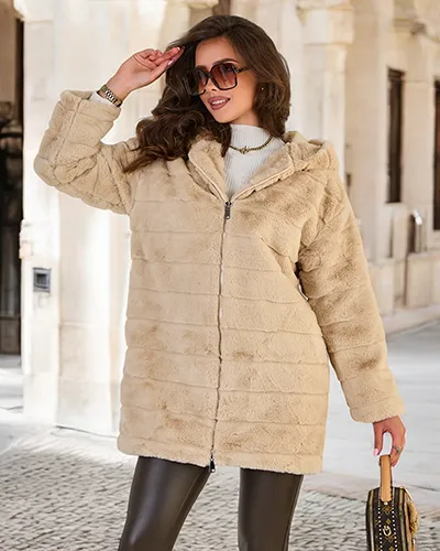 Royalfashion Beige fur women's coat