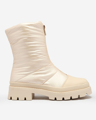 Royalfashion Sieviešu Tainve bēšas krāsas zābaki ar plakanu papēdi