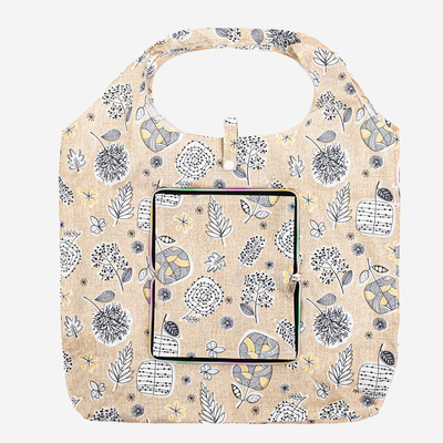 Beige, floral folded shopper bag - Accessories