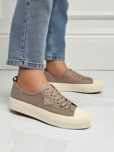 Ženske superge Hypatia Mesh svetlo rjava za poletje raven podplat 3cm