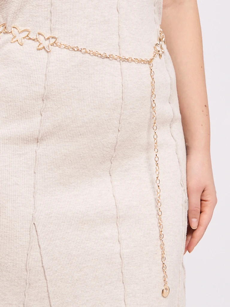 Aurelia Butterfly Women's Metal Belt with Elegant Chain – 115 cm