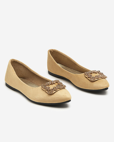 Light brown women's eco-suede ballerinas with Linselisa decoration - Footwear