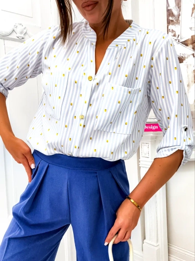 Royalfashion Women's striped shirt with lemons and a V-neck