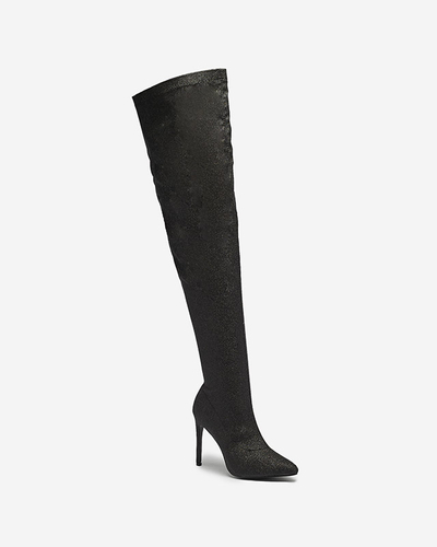 OUTLET Black women's over-the-knee boots with glitter Qesda- Footwear