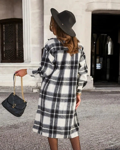 Women's black checked long shirt - Clothing