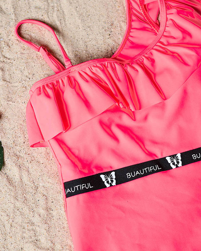 Женский неоново-розовый слитный купальник с оборкой - Нижнее белье