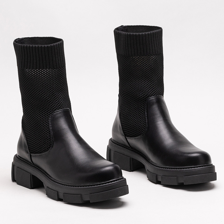 Black openwork women's boots with a flat heel Roibu - Footwear