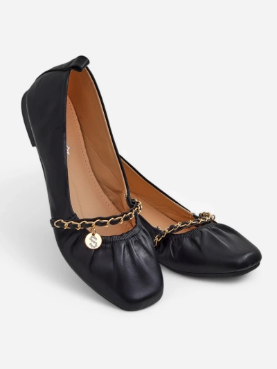 Balerina për femra Ariadna Nero - të zeza, të sheshta, lëkurë ekologjike, zbukurim i artë