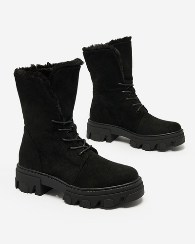 Royalfashion Black women's lace-up boots Cavenma