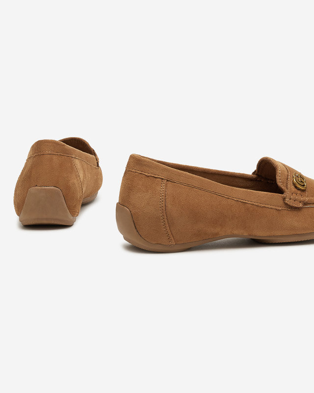 Women's moccasins with a low wedge heel in camel color Lemira - Footwear