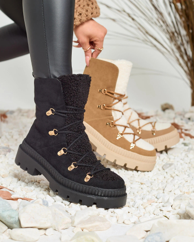 Royalfashion Black women's insulated trapper boots with sheepskin Lery Walk