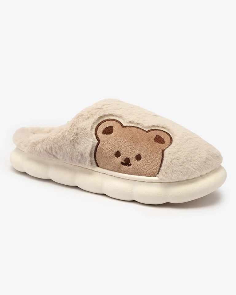 Royalfashion Women's fur slippers with teddy bear in light gray Fetemes