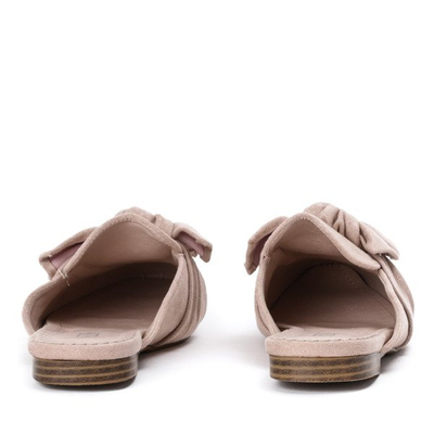 Różowe klapki z eko - zamszu z kokardką Lourdes - Obuwie