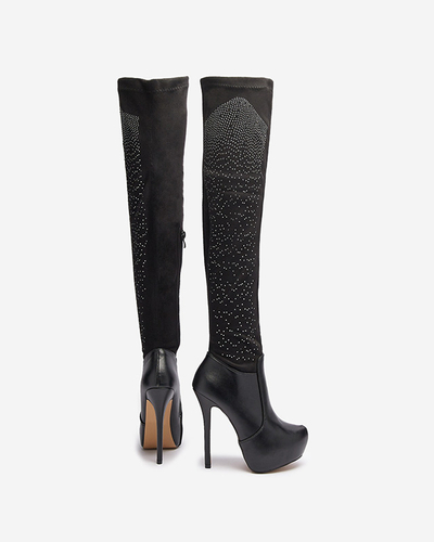 Women's knee-high stiletto boots in black Agiocio- Footwear