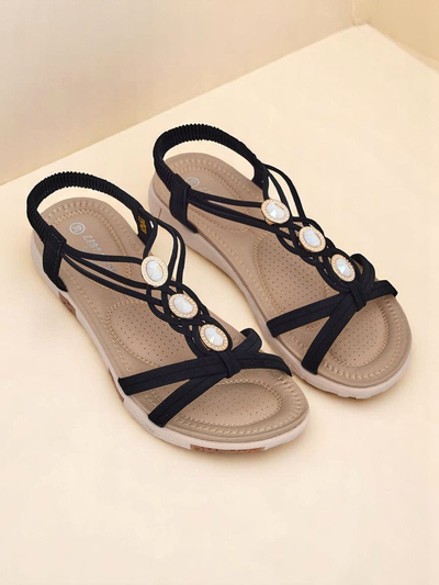 Royalfashion Callista women's sandals - black espadrilles with zircons for summer