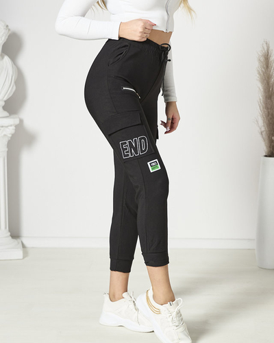 Women's combat pants with lettering in black- Clothing