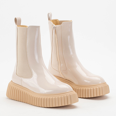 Beige women's lacquered Monka boots - Footwear