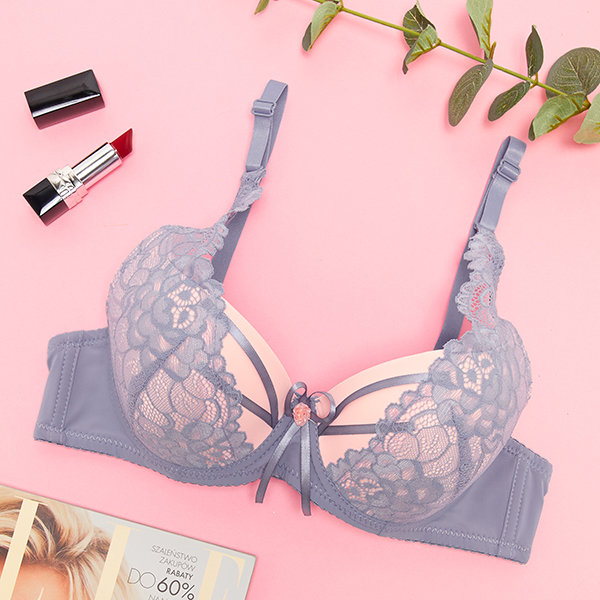 Women's pink bra with purple lace - Underwear