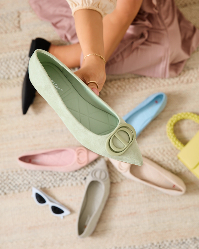 Royalfashion Green women's pointed-toe ballerinas with embellishment on the nose Tidita