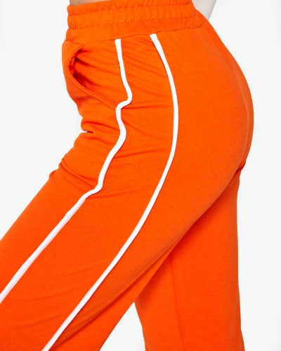 Women's orange wide sweatpants with stripes- Clothing