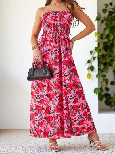 Royalfashion Rakstaina sieviešu midi kleita bez piedurknēm ar platām elastīgām lentēm un šķēlēm apakšā