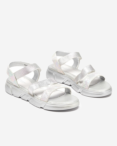 Shiny silver girls' sandals Seloni- Footwear