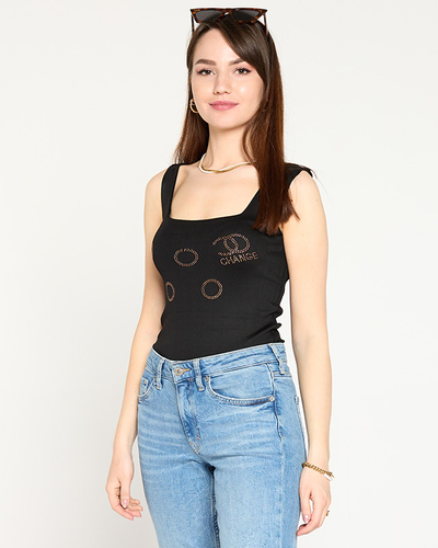 Ladies' black top with golden cubic zirconia - Clothing