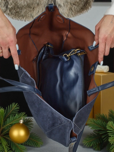 Dāmu shopper soma eko zamšādas ar mazāku eko ādas komplektā 2in1 Elinea