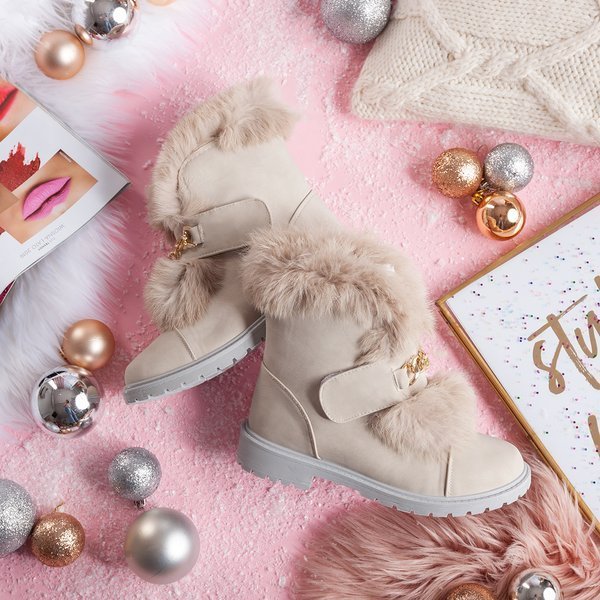 Beżowe botki z futerkiem Wiscon - Obuwie