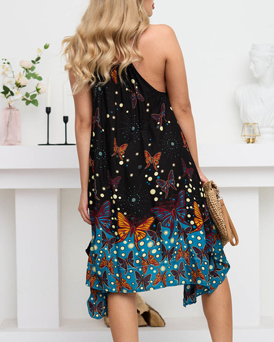 Black women's summer dress with butterflies - Clothing