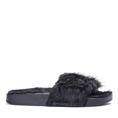 Black slippers with fur Angela - Footwear