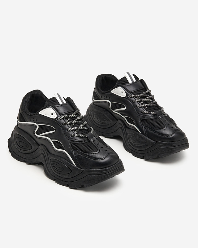 Black women's platform sports shoes with white inserts Oirana - Footwear