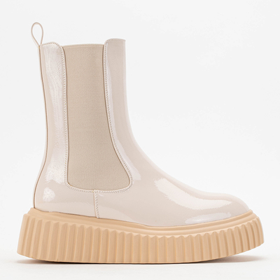 Beige women's lacquered Monka boots - Footwear