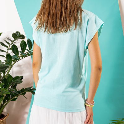 Mint cotton women's t-shirt with print - Clothing