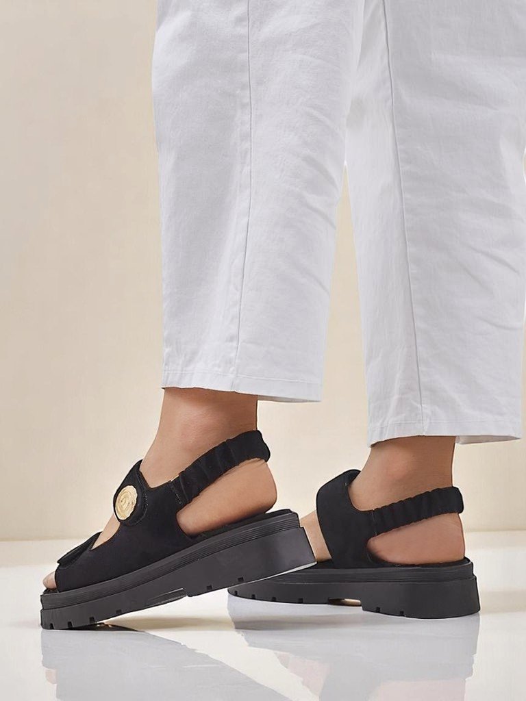 Женские сандалии Royalfashion Anthea Nero – черная замша, платформа 5 см