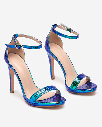 Blue women's holographic sandals on a heel Fasiro - Footwear