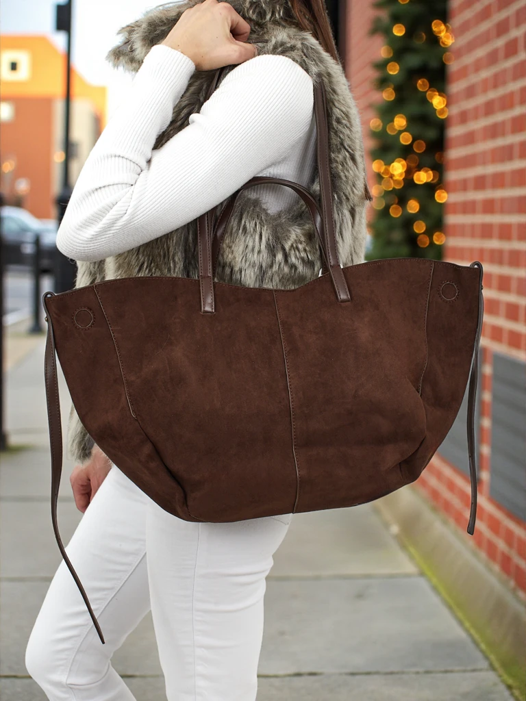 Women's shopper bag eco suede with smaller eco leather included 2in1 Elinea